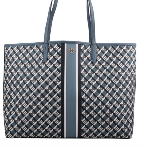 Handbags - Navy geo tote pattern